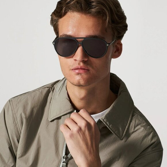 Tom Ford Men Sunglasses Shiny Black Smoke Pilot SAMSON-02 FT0909/S 02D - Picture 11 of 12
